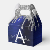Silver Navy Blue Glitter Sparkle Monogram Naam Bedankdoosjes (Voorkant Zijde)
