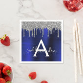 Silver Navy Blue Glitter Sparkle Monogram Naam Servet (Insitu)