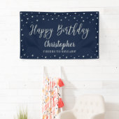 Silver & Navy Blue Happy Birthday Party Banner (Insitu)
