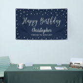 Silver & Navy Blue Happy Birthday Party Banner (Beurs)