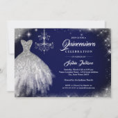 Silver Navy Blue Lace Diamond Gown Quinceanera Kaart (Achterkant)