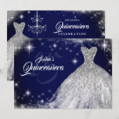Silver Navy Blue Lace Diamond Gown Quinceanera Kaart (Voorkant / Achterkant)