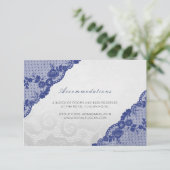 Silver Navy Blue Lace Wedding Hotel Accomodatie Informatiekaartje (Staand voorkant)