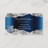 Silver navy blue metal agate marble logo QR code Visitekaartje (Achterkant)