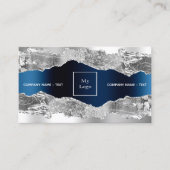 Silver navy blue metal agate marble logo QR code Visitekaartje (Voorkant)