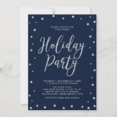 Silver & Navy Blue Modern Confetti Holiday Party Kaart (Voorkant)