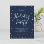 Silver & Navy Blue Modern Confetti Holiday Party Kaart (Staand voorkant)