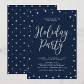 Silver & Navy Blue Modern Confetti Holiday Party Kaart (Voorkant / Achterkant)