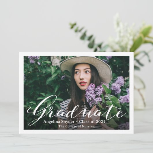 Silver Navy Blue Nursing School Afstuderen Foto Kaart (Staand voorkant)