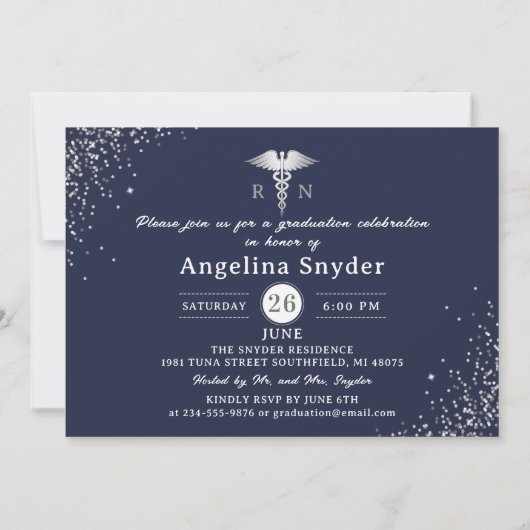 Silver Navy Blue Nursing School Afstuderen Foto Kaart (Achterkant)