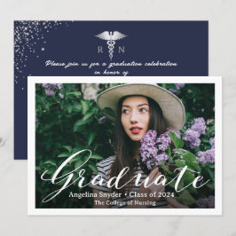 Silver Navy Blue Nursing School Afstuderen Foto Kaart