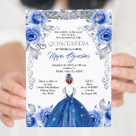 Silver Navy Blue Quinceanera Kaart<br><div class="desc">Navy Blue Flowers Silver Quinceanera Invitation Mis Quince Anos,  15th Birthday,  Navy Quinceanera Invitation,  Blue Flowers,  Crown Mis Quince Anos</div>
