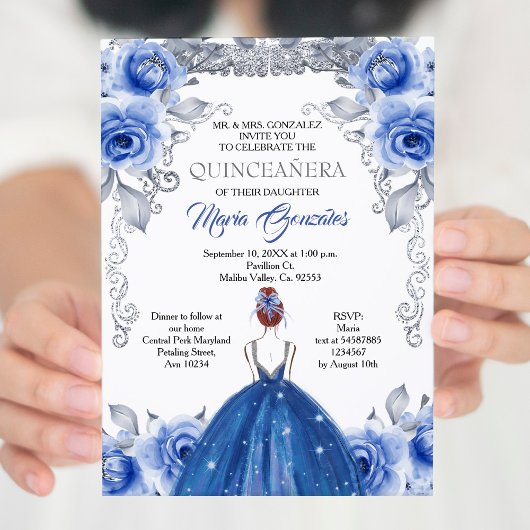 Silver Navy Blue Quinceanera Kaart