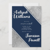 Silver navy blue script kalligrafie bruiloft kaart (Voorkant)