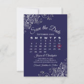 Silver & Navy Blue Simple Elegant Wedding Calendar Save The Date (Voorkant)