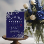Silver & Navy Blue Simple Elegant Wedding Calendar Save The Date
