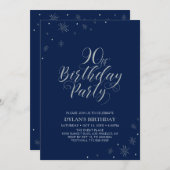 Silver & Navy Blue Sparkle 90e verjaardagsfeest Kaart (Voorkant / Achterkant)