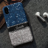 Silver Navy BLue Sparkle Glam Bling Personalized Case-Mate iPhone Case