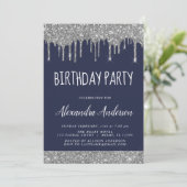 Silver Navy Blue Sparkle Glitter Elke Verjaardag Kaart (Staand voorkant)