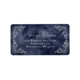 Silver Navy Blue Wedding RSVP Return Address Etiket