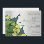 Silver Navy Blue Yellow  Peacock Birdcage Kaart<br><div class="desc">Sunny Elegance Pioen Sprookje  Zilveren Damast Navy Blue en Green Peacock Yellow Peonies zo zeer Schattige en grillig  Vogelkooi meer  vogelproducten zien</div>