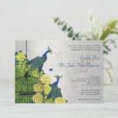 Silver Navy Blue Yellow  Peacock Birdcage Kaart (Staand voorkant)