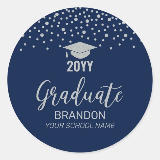 Silver Navy Confetti 2022 Graduation Party Favor Ronde Sticker (Voorkant)