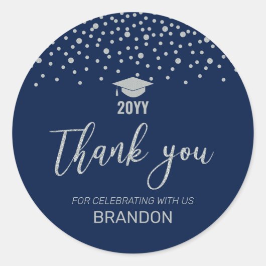 Silver & Navy Confetti 2022 Graduation Party Favor Ronde Sticker (Voorkant)