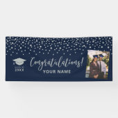 Silver & Navy Confetti - Gefeliciteerd Afstuderen Spandoek (Horizontaal)