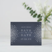Silver navy deco vintage bruiloft behalve de datum aankondigingskaart (Staand voorkant)