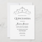 Silver & Navy Diamond Tiara Quinceanera Invite Kaart (Voorkant)