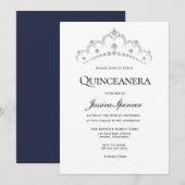 Silver & Navy Diamond Tiara Quinceanera Invite Kaart (Voorkant / Achterkant)