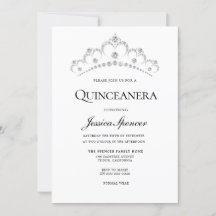 Silver & Navy Diamond Tiara Quinceanera Invite