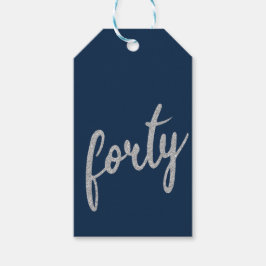 Silver Navy "Forty" 40 Verjaardagsfeestje Glitter Cadeaulabel