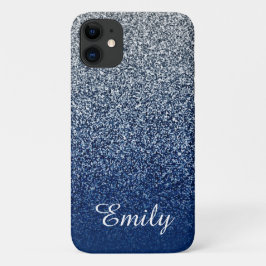 Silver Navy Glitter Ombre Personalized Case-Mate iPhone 14 Hoesje