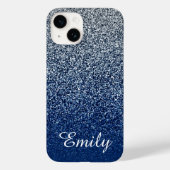 Silver Navy Glitter Ombre Personalized Case-Mate iPhone Case (Achterkant)