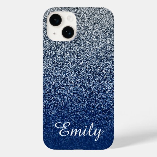 Silver Navy Glitter Ombre Personalized Case-Mate iPhone Case (Achterkant)