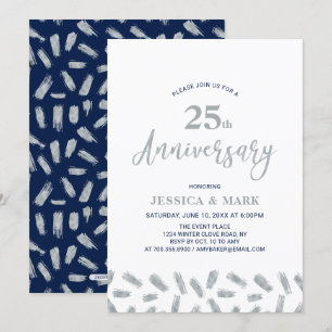 Silver & Navy Modern 25th Wedding Jubileum Kaart