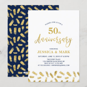 Silver & Navy   Modern 50th Wedding Jubileum Kaart