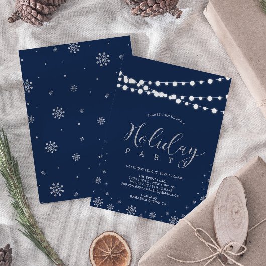 Silver & Navy | Modern Corporate Holiday Party Kaart