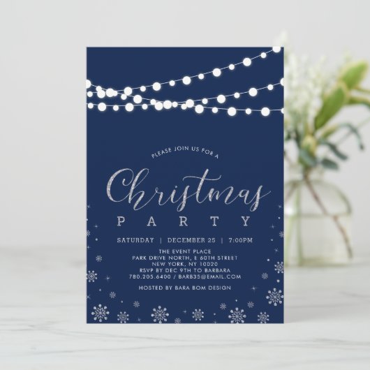 Silver & Navy | Modern Snowflakes kerst Kaart (Staand voorkant)
