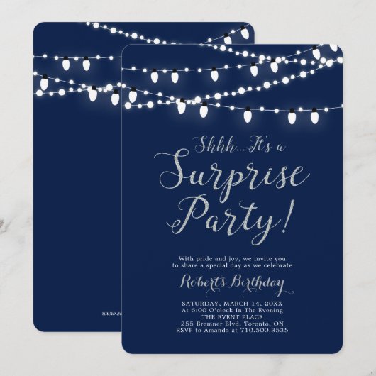 Silver & Navy | Modern Surprise Birthday Kaart (Voorkant / Achterkant)