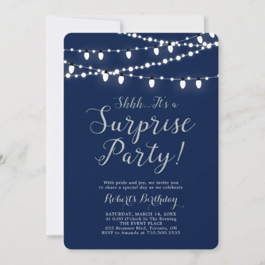 Silver & Navy | Modern Surprise Birthday Kaart (Voorkant)