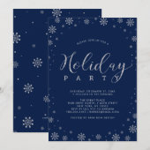 Silver & Navy | Moderne Snowflakes Holiday Kaart (Voorkant / Achterkant)