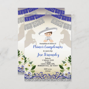 Silver navy PRIMER CUMPLEANOS Uno Fiesta Birthday Kaart