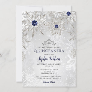 Silver Navy Snowflakes Tiara Quinceañera Kaart