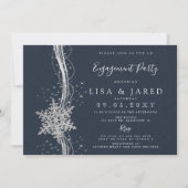 Silver Navy Snowflakes Winter Engagement Party Kaart (Voorkant)