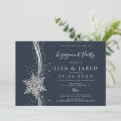 Silver Navy Snowflakes Winter Engagement Party Kaart (Staand voorkant)