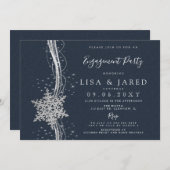 Silver Navy Snowflakes Winter Engagement Party Kaart (Voorkant / Achterkant)