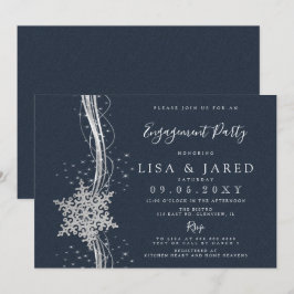 Silver Navy Snowflakes Winter Engagement Party Kaart